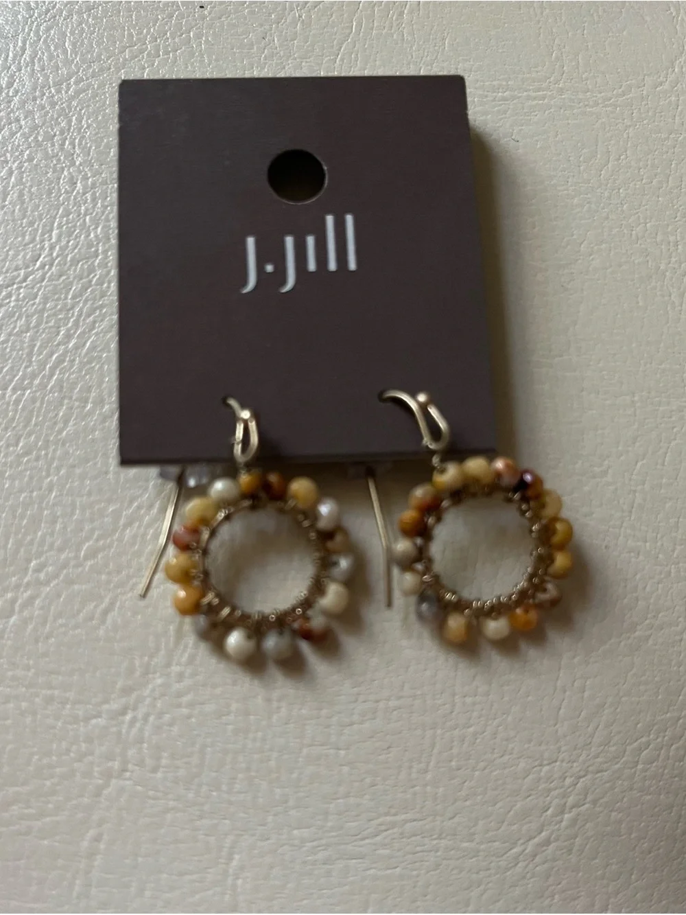 J.Jill Neutral Gold Bead Hoop Dangle Earrings
